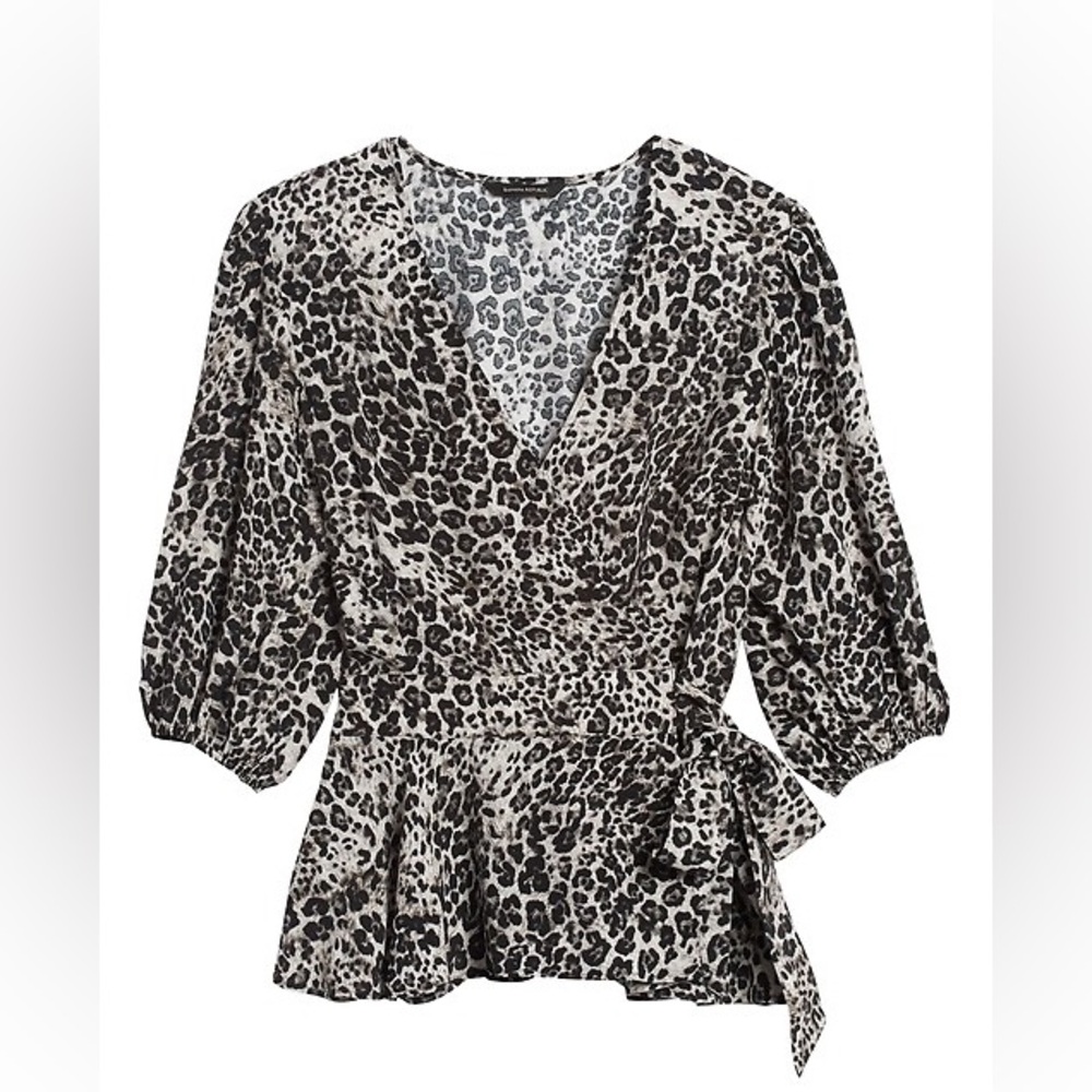 Banana Republic Black and Grey Wrap Peplum Blouse